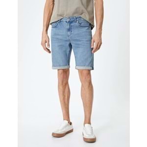 Kot Şort Slim Fit Düğmeli Cepli Katlı Paça - KOTON - 4SAM40312ND - AÇIK İNDİGO - 34
