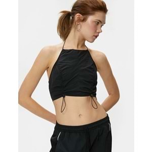 Crop Paraşüt Üst Halter Yaka Stoper Detaylı - KOTON - 4SAL30010IW - SİYAH - 38