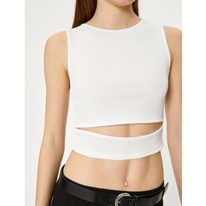 Pencere Detaylı Kısa Atlet Slim Fit Bisiklet Yaka - KOTON - 4SAL30107IK - EKRU - XS