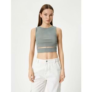 Pencere Detaylı Kısa Atlet Slim Fit Bisiklet Yaka - KOTON - 4SAL30107IK - HAKİ - L