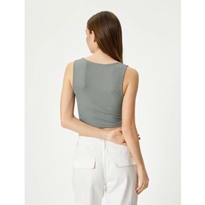 Pencere Detaylı Kısa Atlet Slim Fit Bisiklet Yaka - KOTON - 4SAL30107IK - HAKİ - L