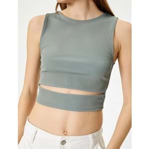 Pencere Detaylı Kısa Atlet Slim Fit Bisiklet Yaka - KOTON - 4SAL30107IK - HAKİ - L