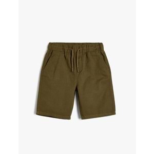 Erkek Çocuk Basic Şort Beli Bağlamalı Cepli Pamuklu - KOTON - 4SKB40068TW - HAKİ - 4-5 YAŞ