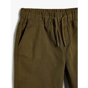 Erkek Çocuk Basic Şort Beli Bağlamalı Cepli Pamuklu - KOTON - 4SKB40068TW - HAKİ - 4-5 YAŞ