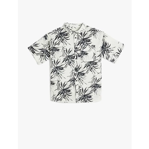 Erkek Çocuk Gömlek Yaprak Baskılı Kısa Kollu Cepli - KOTON - 4SKB60071TW - EKRU DESENLİ - 5-6 YAŞ