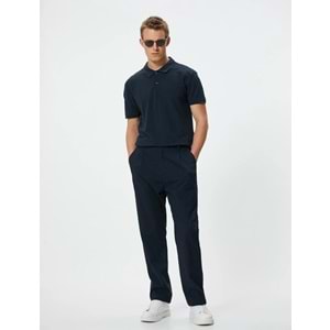 Polo Yaka Tişört Slim Fit Düğmeli Kısa Kollu - 4SAM10098MK - KOTON - 4SAM10098MK - LACİVERT - M