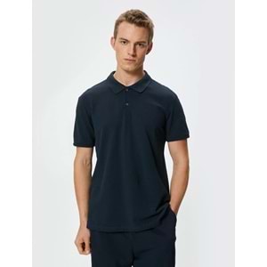 Polo Yaka Tişört Slim Fit Düğmeli Kısa Kollu - 4SAM10098MK - KOTON - 4SAM10098MK - LACİVERT - M