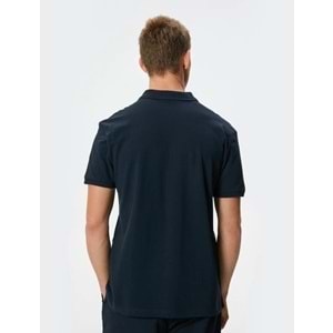 Polo Yaka Tişört Slim Fit Düğmeli Kısa Kollu - 4SAM10098MK - KOTON - 4SAM10098MK - LACİVERT - M