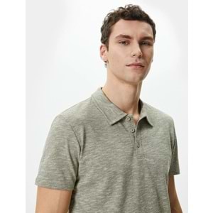 Polo Yaka Tişört Düğme Detaylı Kısa Kollu Kırçıllı - KOTON - 4SAM10096MK - HAKİ - XXL