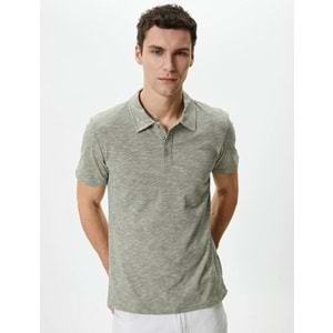 Polo Yaka Tişört Düğme Detaylı Kısa Kollu Kırçıllı - KOTON - 4SAM10096MK - HAKİ - XXL