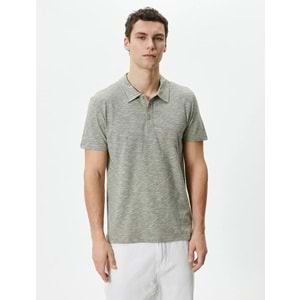 Polo Yaka Tişört Düğme Detaylı Kısa Kollu Kırçıllı - KOTON - 4SAM10096MK - HAKİ - XXL