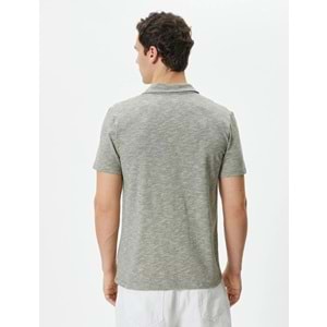 Polo Yaka Tişört Düğme Detaylı Kısa Kollu Kırçıllı - KOTON - 4SAM10096MK - HAKİ - XXL