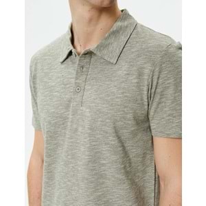 Polo Yaka Tişört Düğme Detaylı Kısa Kollu Kırçıllı - KOTON - 4SAM10096MK - HAKİ - XXL