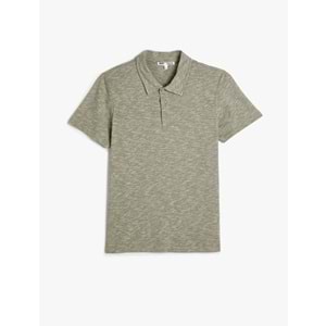 Polo Yaka Tişört Düğme Detaylı Kısa Kollu Kırçıllı - KOTON - 4SAM10096MK - HAKİ - XXL