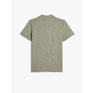 Polo Yaka Tişört Düğme Detaylı Kısa Kollu Kırçıllı - KOTON - 4SAM10096MK - HAKİ - XXL