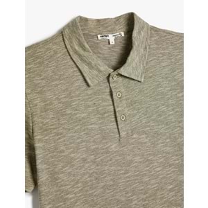 Polo Yaka Tişört Düğme Detaylı Kısa Kollu Kırçıllı - KOTON - 4SAM10096MK - HAKİ - XXL