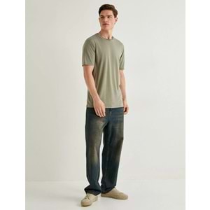 Basic Tişört Kısa Kollu Bisiklet Yaka Slim Fit - KOTON - 4SAM10276HK - HAKİ - M