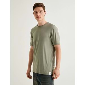 Basic Tişört Kısa Kollu Bisiklet Yaka Slim Fit - KOTON - 4SAM10276HK - HAKİ - S