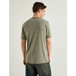 Basic Tişört Kısa Kollu Bisiklet Yaka Slim Fit - KOTON - 4SAM10276HK - HAKİ - S