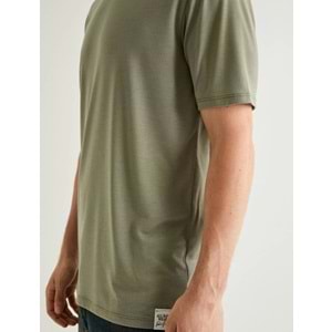 Basic Tişört Kısa Kollu Bisiklet Yaka Slim Fit - KOTON - 4SAM10276HK - HAKİ - S
