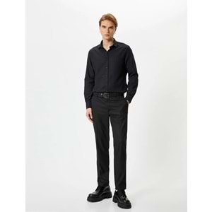 Slim Fit Gömlek Yarım İtalyan Yaka Uzun Kollu - KOTON - 4SAM60007HW - SİYAH - XXL