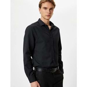 Slim Fit Gömlek Yarım İtalyan Yaka Uzun Kollu - KOTON - 4SAM60007HW - SİYAH - XXL