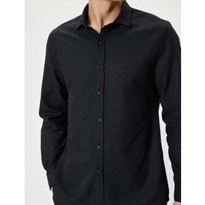 Slim Fit Gömlek Yarım İtalyan Yaka Uzun Kollu - KOTON - 4SAM60007HW - SİYAH - XXL
