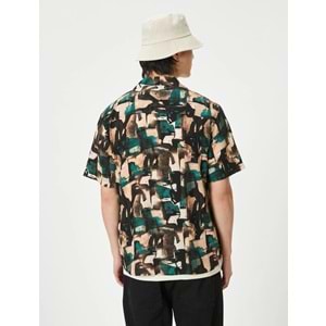 Soyut Desenli Gömlek Kısa Kollu Devrik Yaka Viskon Kumaş - KOTON - 4SAM60042HW - YEŞİL DESENLİ - XXL
