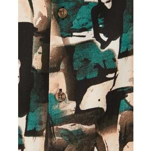 Soyut Desenli Gömlek Kısa Kollu Devrik Yaka Viskon Kumaş - KOTON - 4SAM60042HW - YEŞİL DESENLİ - XXL