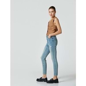 Yüksek Bel Skinny Kot Pantolon Cepli Pamuklu - Carmen Jean - KOTON - 4SAL40071MD - AÇIK İNDİGO - 29/32