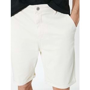 Kumaş Şort Bermuda Slim Fit Düğmeli Cepli Katlı Paça - KOTON - 4SAM40064HW - BEYAZ - 48