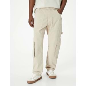 Kargo Cepli Pantolon Düğmeli Bol Paça - KOTON - 4SAM40150HW - GRİ - 40