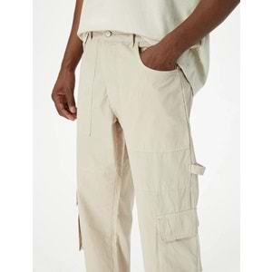 Kargo Cepli Pantolon Düğmeli Bol Paça - KOTON - 4SAM40150HW - GRİ - 40