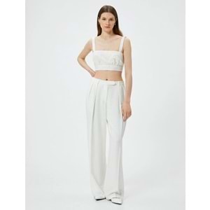 Fisto Crop Üst Askılı Kare Yaka Viskon-KOTON-4SAK30052EW - EKRU DESENLİ - 38
