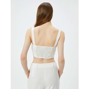 Fisto Crop Üst Askılı Kare Yaka Viskon-KOTON-4SAK30052EW - EKRU DESENLİ - 38