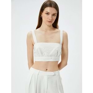 Fisto Crop Üst Askılı Kare Yaka Viskon-KOTON-4SAK30052EW - EKRU DESENLİ - 38