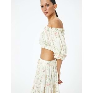 Crop Straplez Atlet Çiçekli Fırfırlı Pamuklu Slim Fit - KOTON - 4SAK30062EW - PEMBE DESENLİ - 42