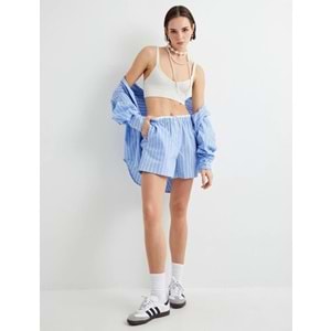 Mini Şort Cepli Beli Çift Lastik Detaylı - KOTON - 4SAK40068EW - MAVİ ÇİZGİLİ - 36