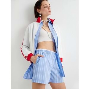 Mini Şort Cepli Beli Çift Lastik Detaylı - KOTON - 4SAK40068EW - MAVİ ÇİZGİLİ - 36