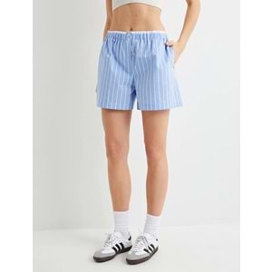 Mini Şort Cepli Beli Çift Lastik Detaylı - KOTON - 4SAK40068EW - MAVİ ÇİZGİLİ - 38