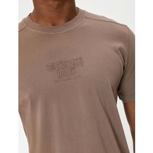 Slogan Baskılı Tişört Bisiklet Yaka Kısa Kollu Pamuklu - KOTON - 4SAM10247HK - KAHVERENGİ - XXL