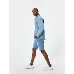 ERKEK GİYİM Bermuda Slim Fit ŞORT - KOTON - 4SAM40311ND - AÇIK İNDİGO - 34