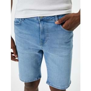 ERKEK GİYİM Bermuda Slim Fit ŞORT - KOTON - 4SAM40311ND - AÇIK İNDİGO - 34
