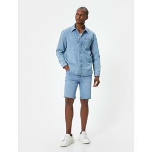 ERKEK GİYİM Bermuda Slim Fit ŞORT - KOTON - 4SAM40311ND - AÇIK İNDİGO - 33