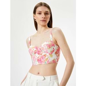 Çiçekli Büstiyer Kalın Askılı Kalp Yaka Slim Fit - KOTON - 4SAK30105EW - PEMBE DESENLİ - 42