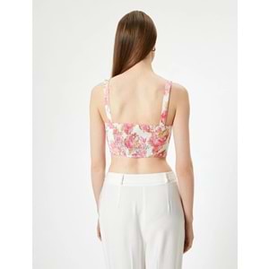 Çiçekli Büstiyer Kalın Askılı Kalp Yaka Slim Fit - KOTON - 4SAK30105EW - PEMBE DESENLİ - 42