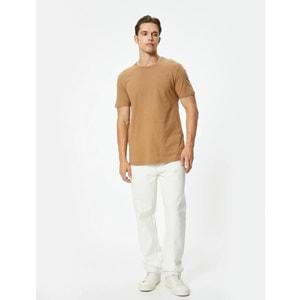 Basic Tişört Slim Fit Bisiklet Yaka Kısa Kollu - KOTON - 4SAM10842HK - KAHVERENGİ - L