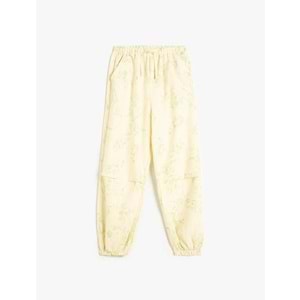 Kız Çocuk Jogger Pantolon Çiçek Desenli Beli Lastikli Cepli - KOTON - 4SKG40083AW - EKRU DESENLİ - 6-7 YAŞ