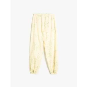 Kız Çocuk Jogger Pantolon Çiçek Desenli Beli Lastikli Cepli - KOTON - 4SKG40083AW - EKRU DESENLİ - 6-7 YAŞ