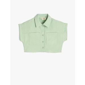 Kız Çocuk Crop Gömlek Kısa Kollu Cep Detaylı Modal Kumaş - KOTON - 4SKG60017AW - YEŞİL - 4-5 YAŞ